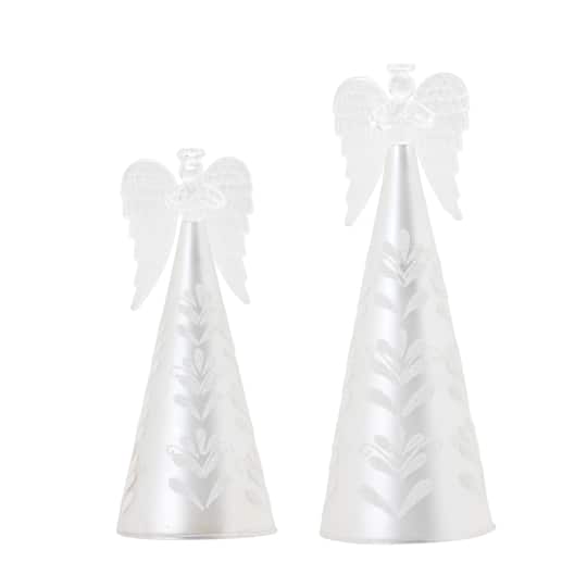 Frosted Silver Angel Glass Ornament Set